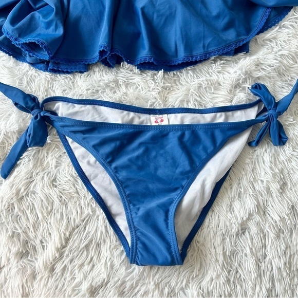 SHEKINI Off The Shoulder Sexy Low Waist Padding Bikini Two Piece Swimsuit Blue - Picture 4 of 13